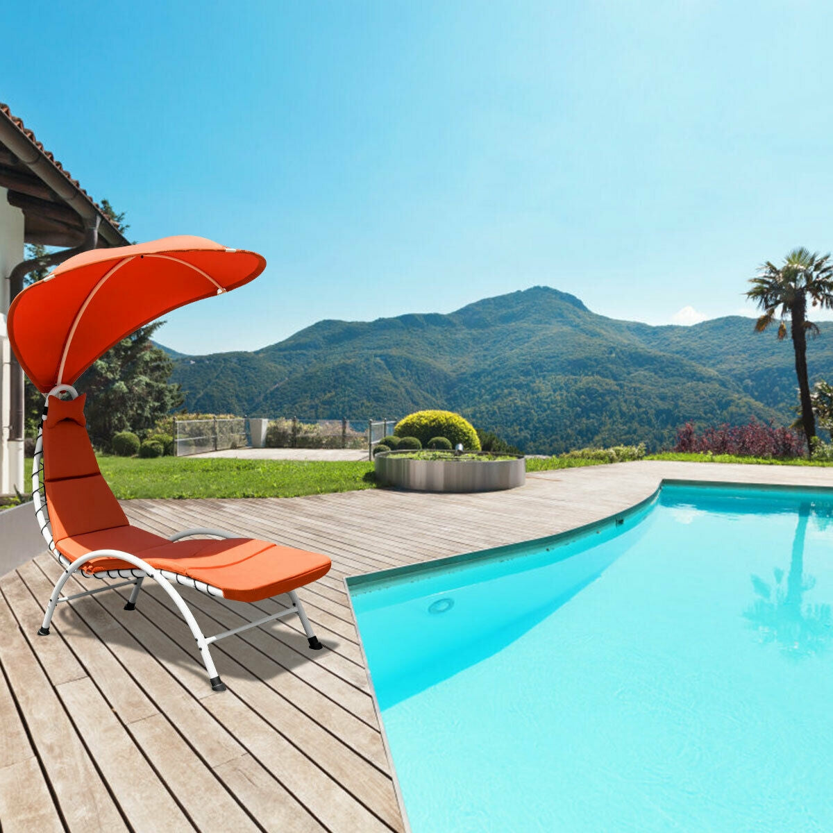 Patio Hanging Swing Hammock Chaise Lounger Chair with Canopy