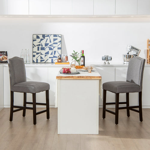 2 Pcs Fabric Nail Head Counter Height Dining Side Chairs Set