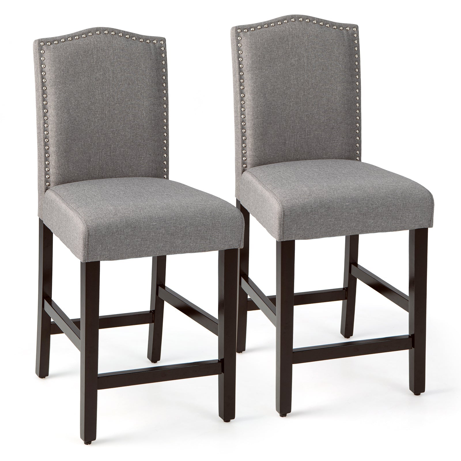 2 Pcs Fabric Nail Head Counter Height Dining Side Chairs Set