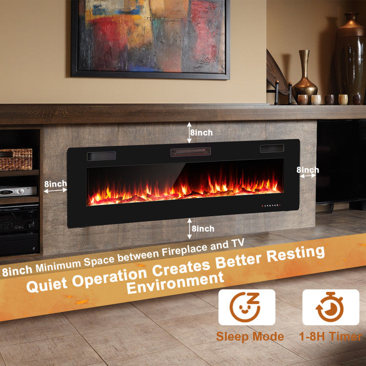 68" Ultra-Thin Recessed Electric Fireplace