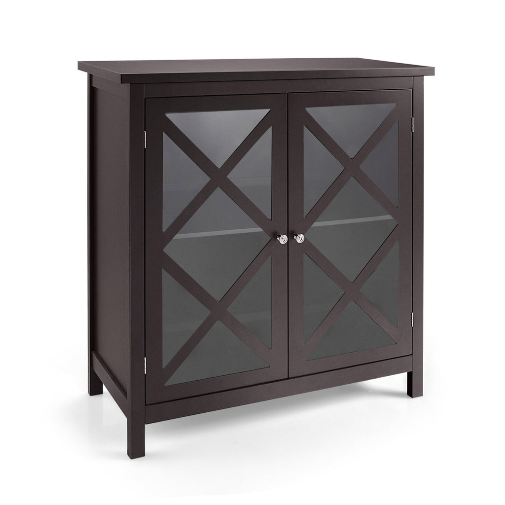 Freestanding Kitchen Buffet Cabinet with Glass Doors and Adjustable Shelf