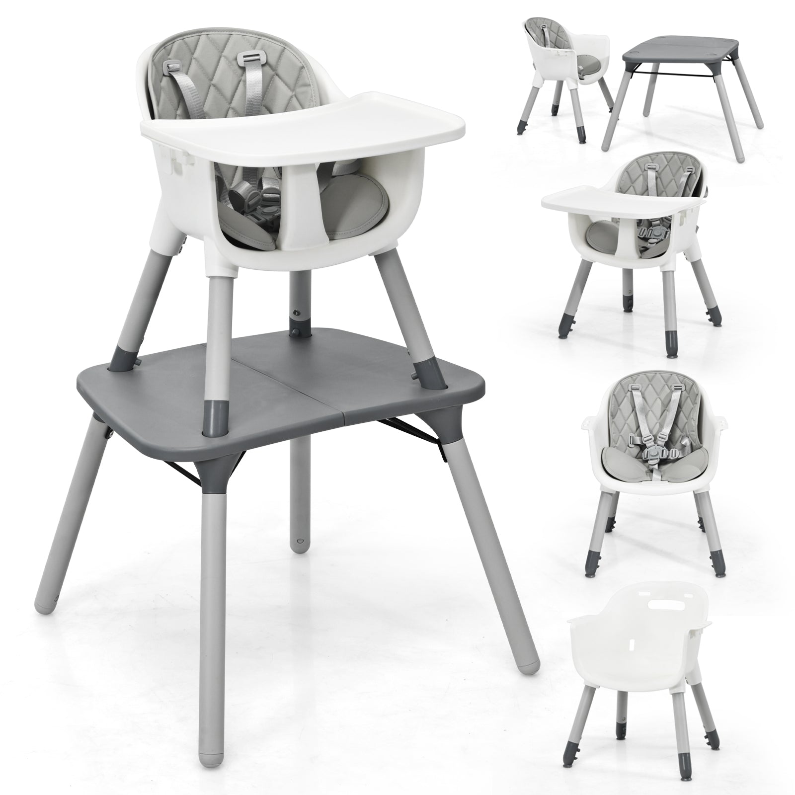 4-in-1 Baby Convertible Toddler Table Chair Set with PU Cushion