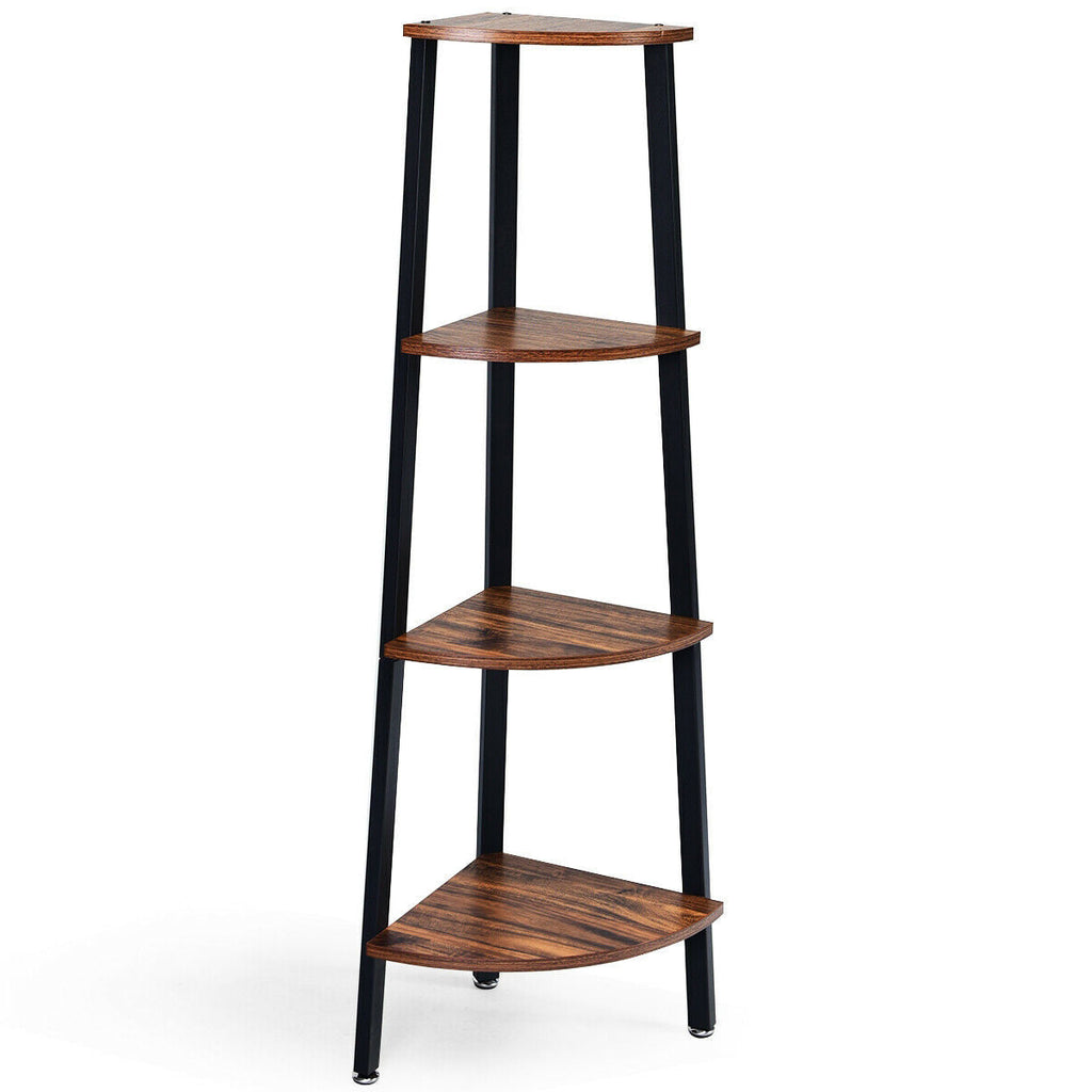 4-Tier Corner Shelf Metal Storage Rack Domestic Bookcase