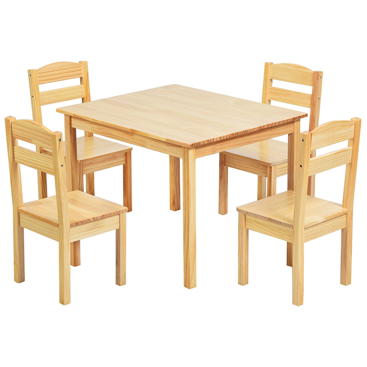 5 pcs Kids Pine Wood Table Chair Set