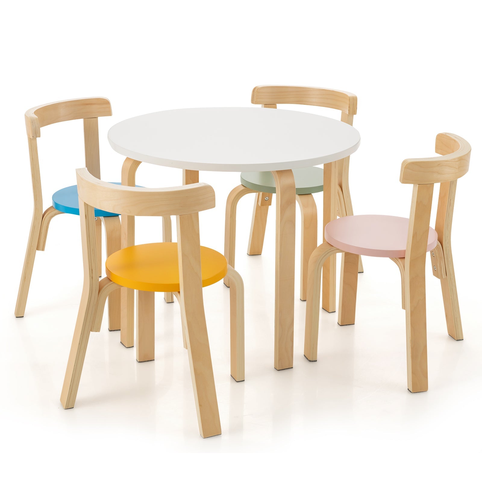 5-Piece Kids Wooden Curved Back Activity Table and Chair Set with