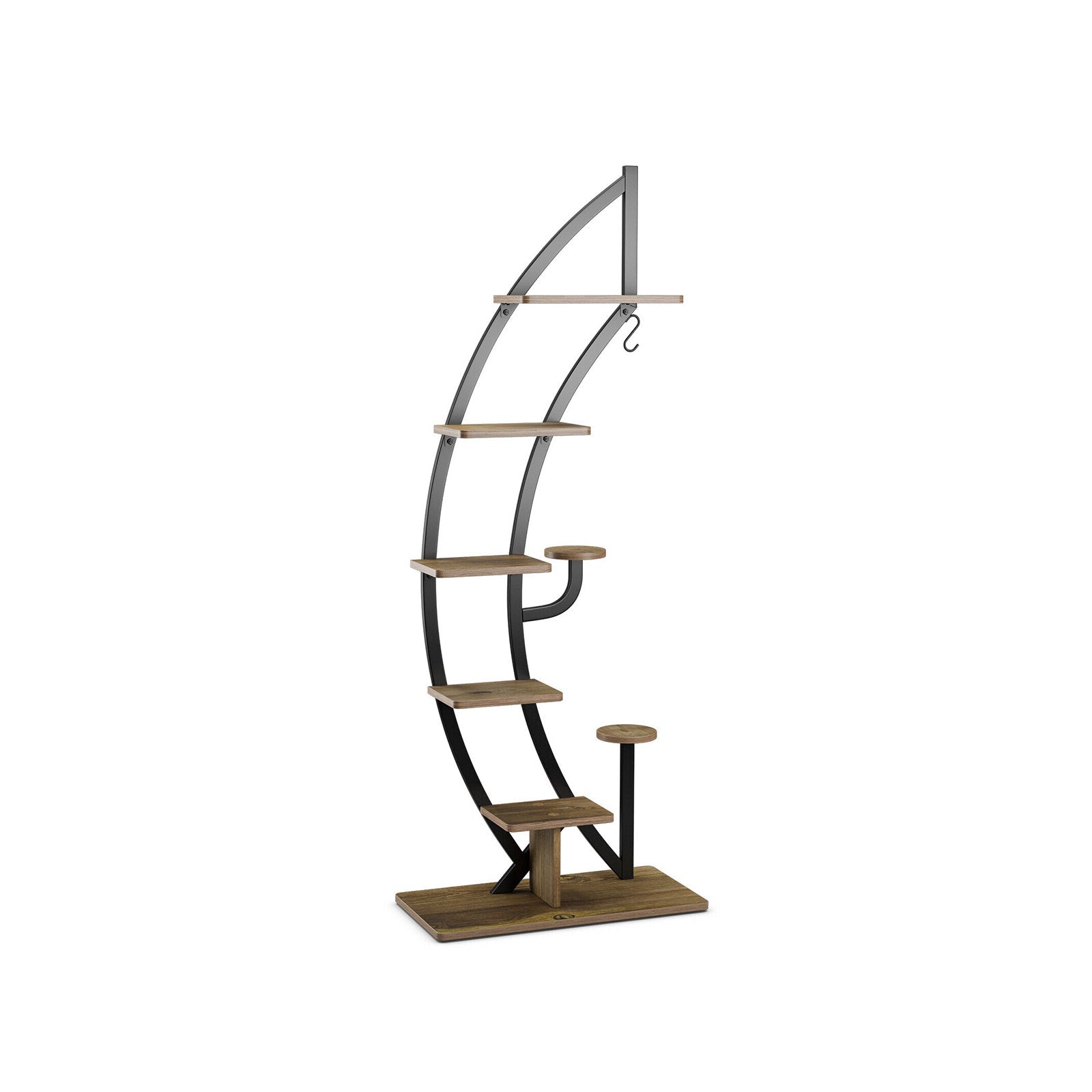 6-Tier 9 Potted Metal Plant Stand Holder Display Shelf with Hook-White