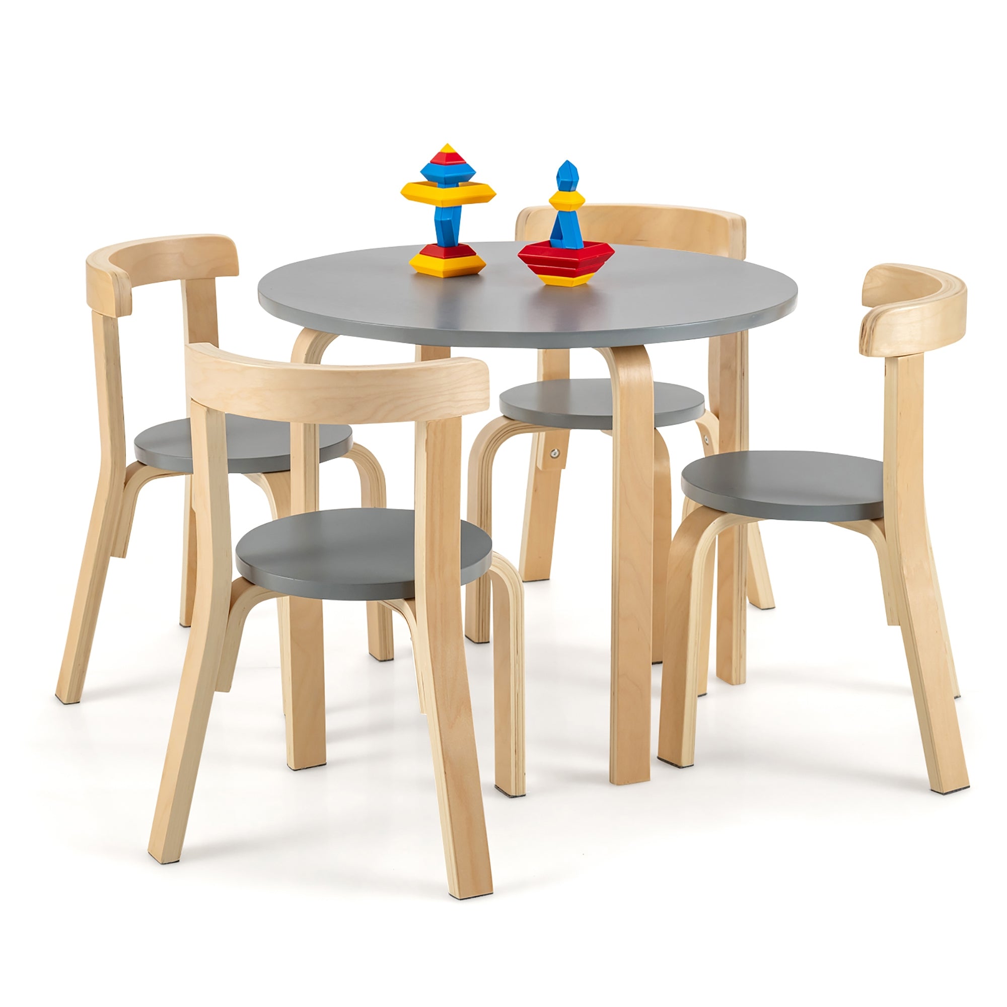 5-Piece Kids Wooden Curved Back Activity Table and Chair Set with
