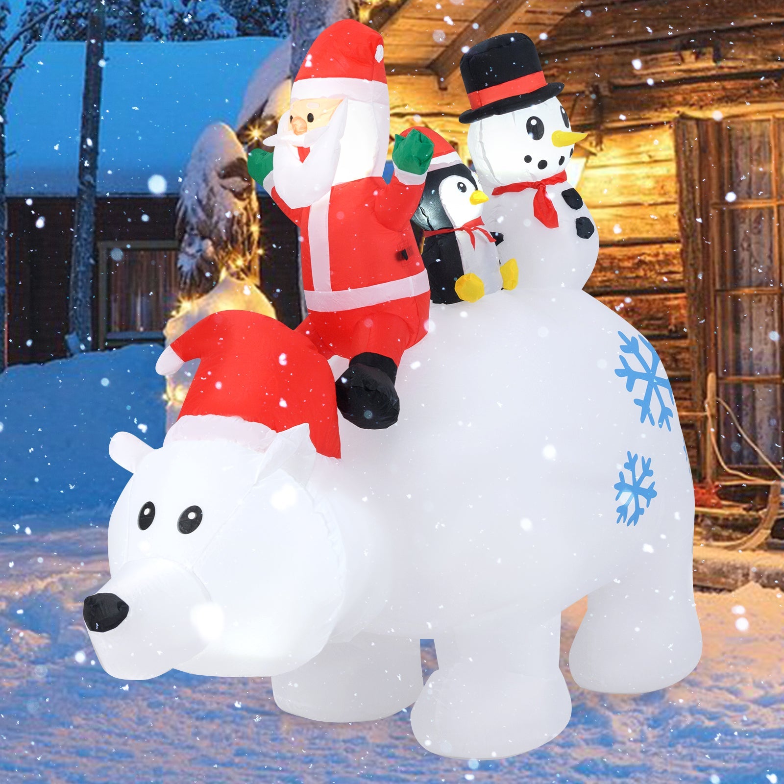 6 Ft Christmas Inflatable with Lights Animated Santa Penguin and Snowman