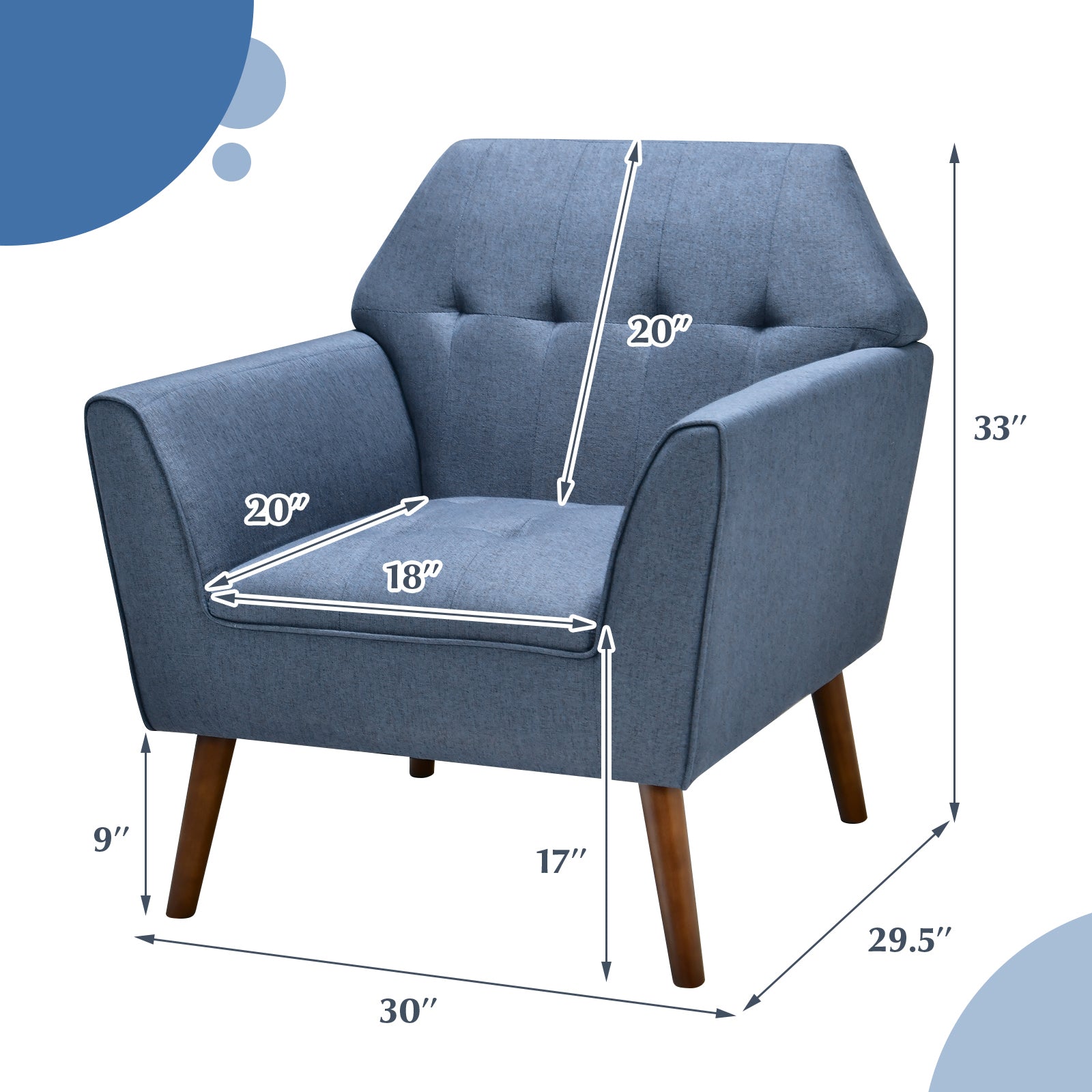 Modern Tufted Fabric Accent Chair with Rubber Wood Legs
