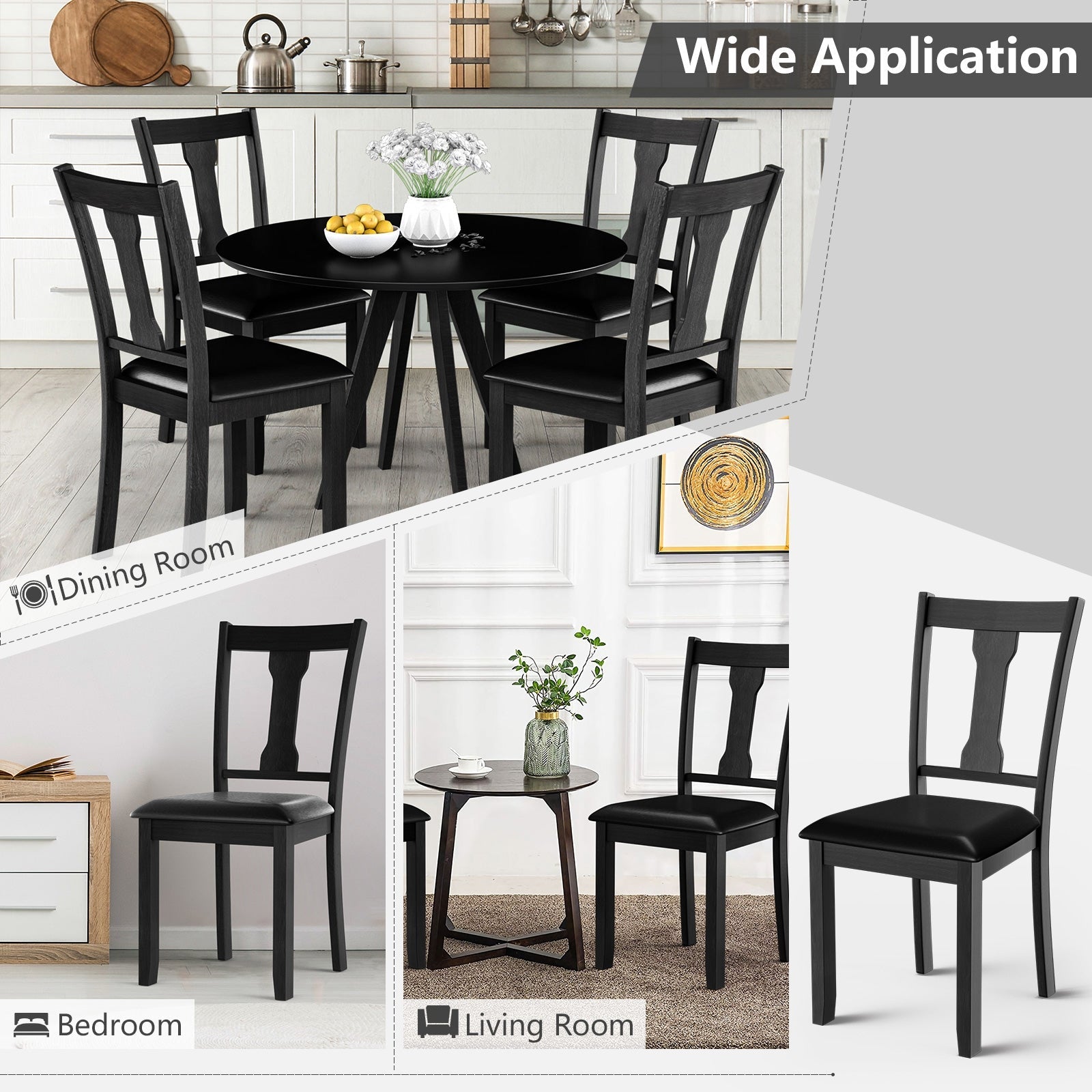 Set of 2 Dining Room Chair with Rubber Wood Frame and Upholstered Padded Seat