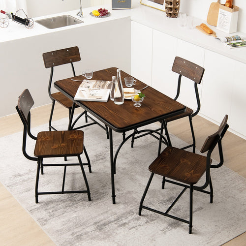 2 Pieces Modern Dining Room Side Chairs with Metal Frame-Brown