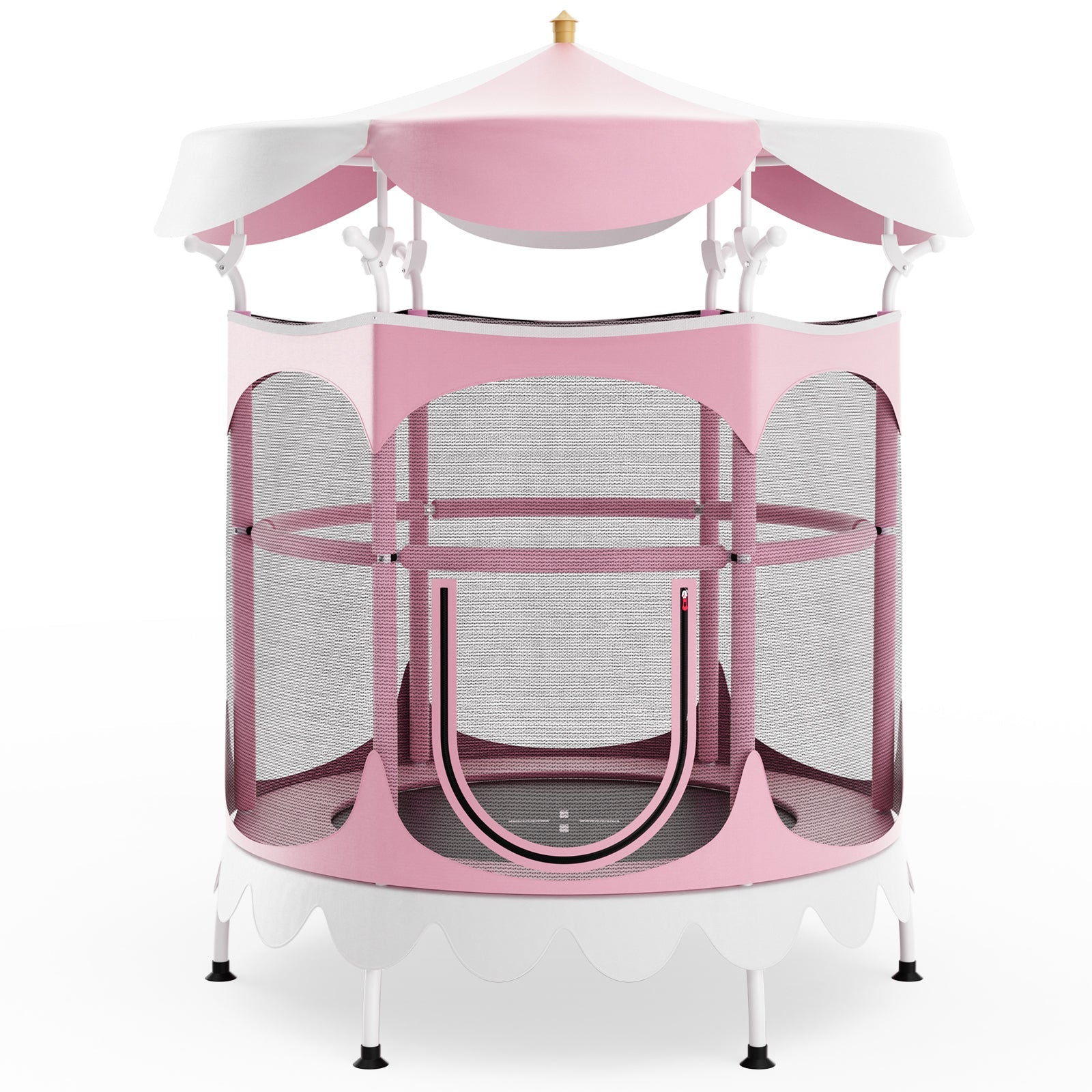 64 Inch Kids Trampoline with Detachable Canopy and Safety Enclosure Net