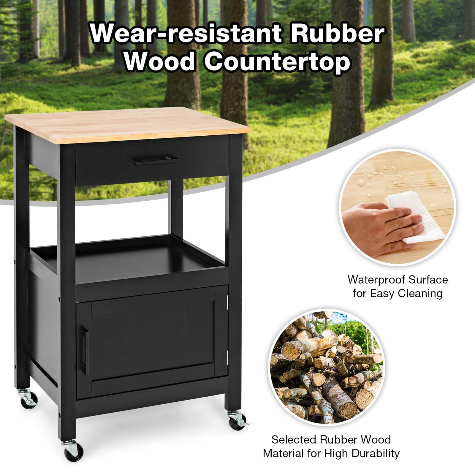 Kitchen Island with Storage Drawer and 3 Hooks