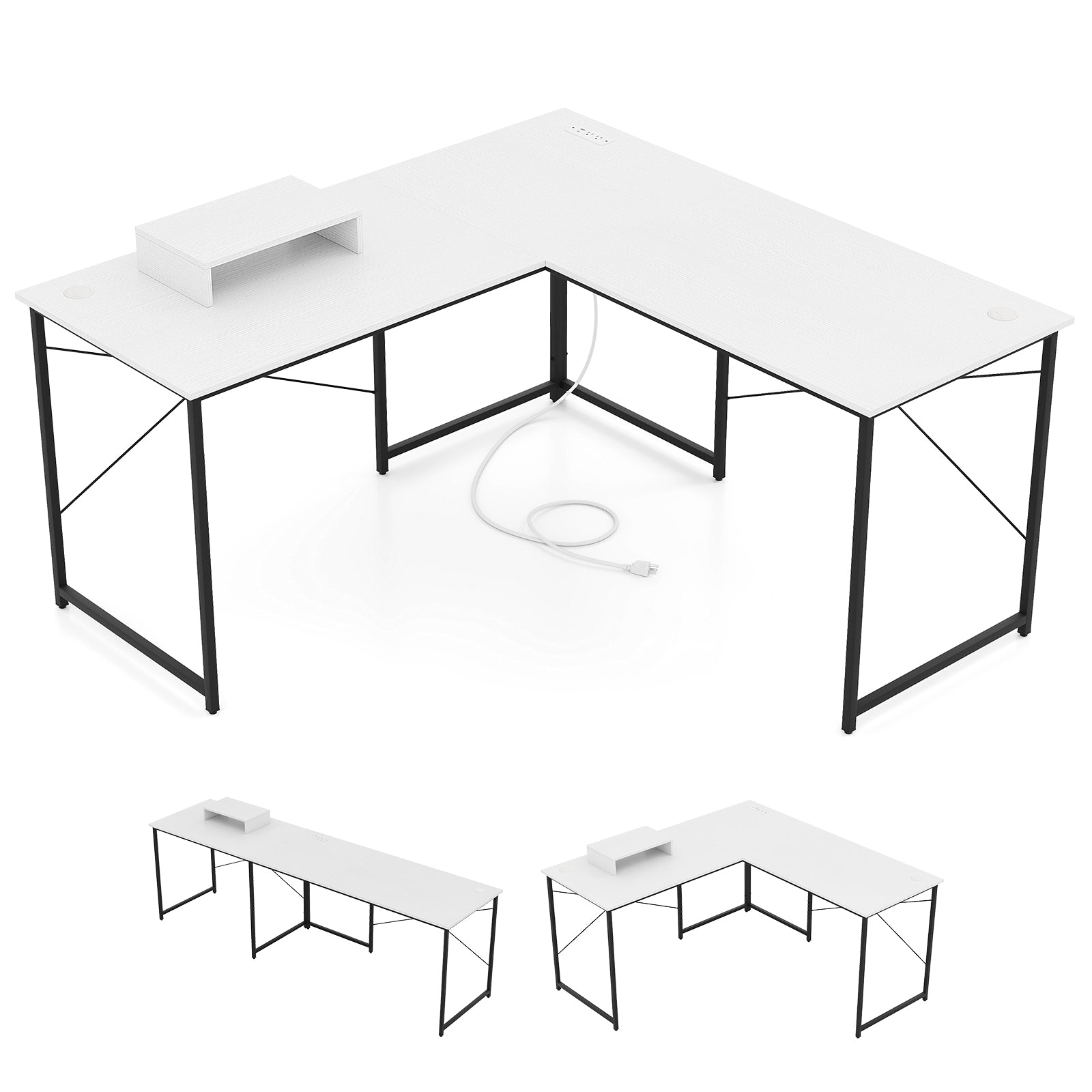 95 Inch 2-Person L-Shaped Long Reversible Computer Desk with Monitor Stand
