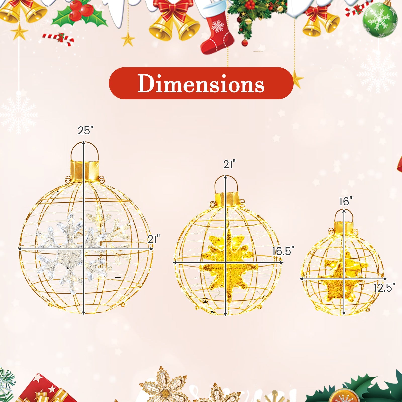 3 Pieces Pre-Lit Lantern Balls with 732 Bright LED Lights and Ground Stakes