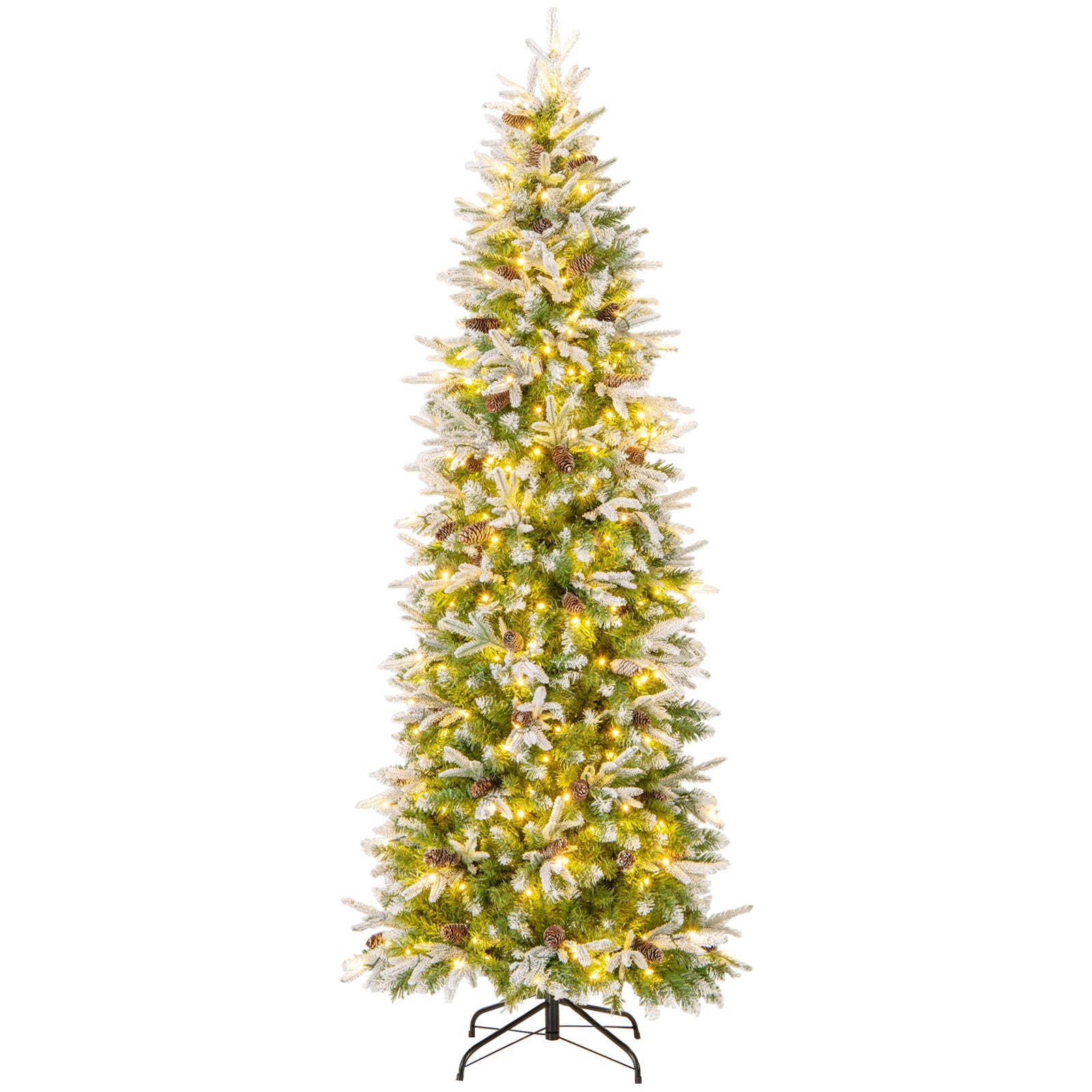 6/7.5/9 Feet Pre-Lit Artificial Christmas Tree Snow Flocked Hinged
