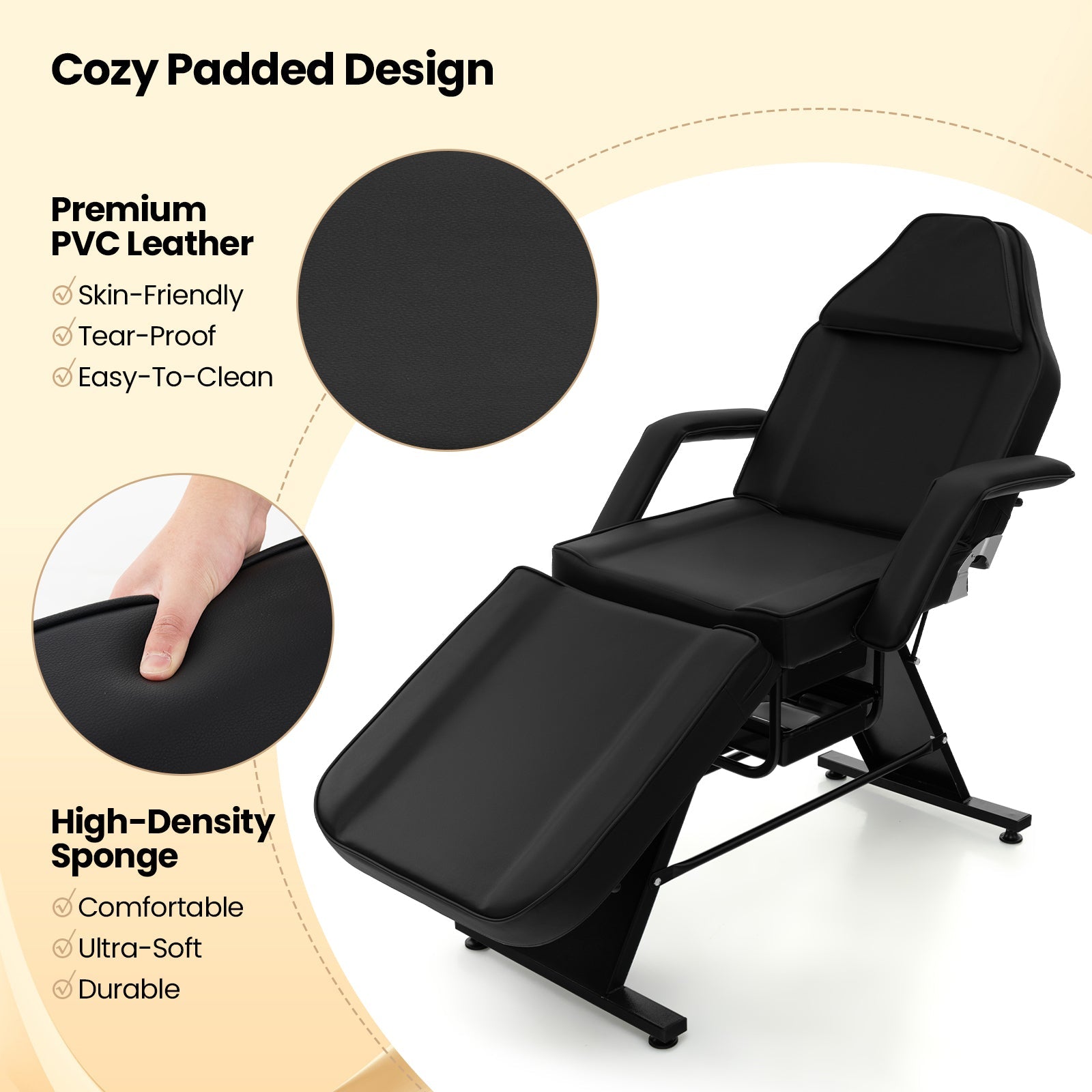 72 Inch Massage Bed with Hydraulic Stool Removable Headrest and Storage Boxes
