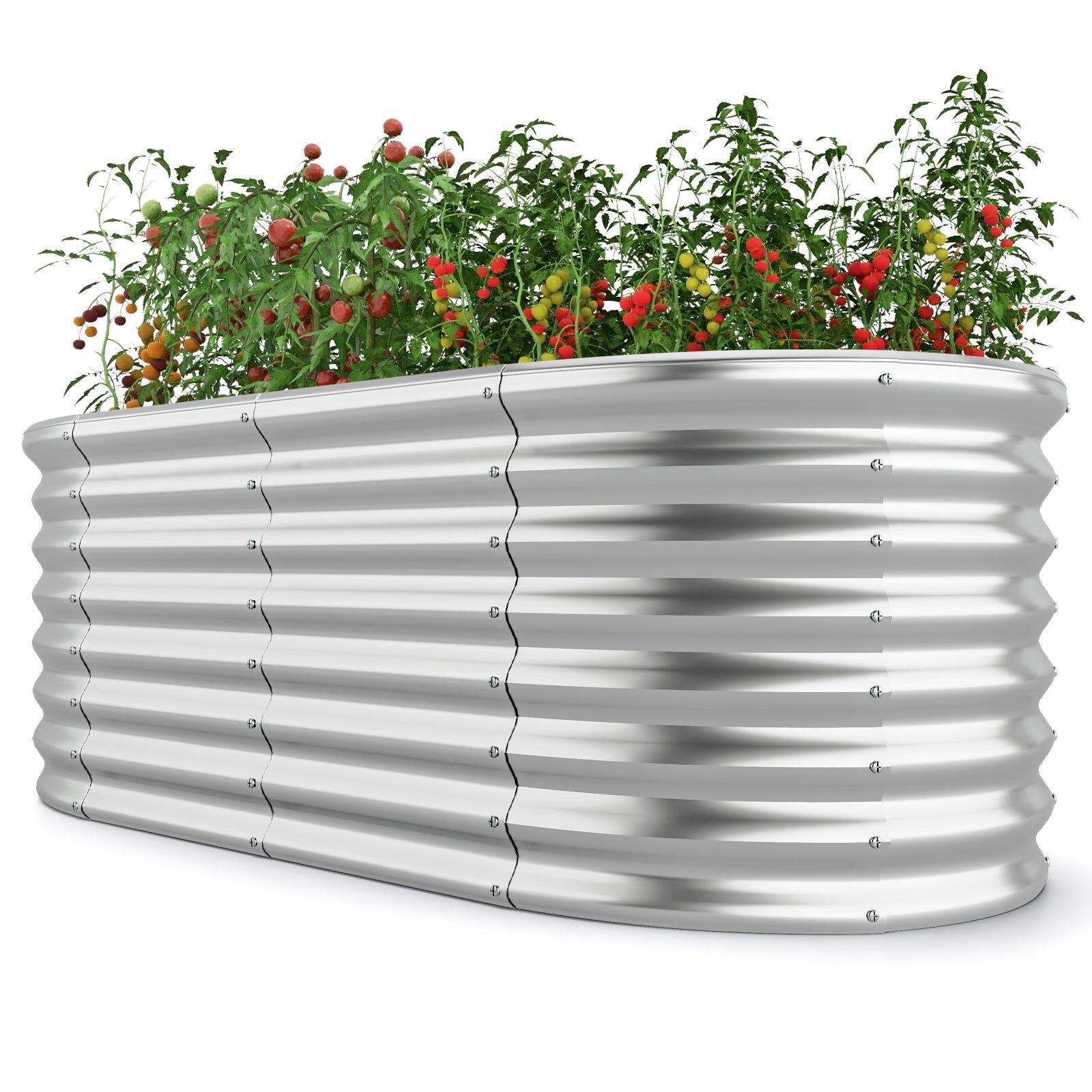 5 x 3 x 2 Feet Metal Oval Raised Garden Bed with Open Bottom Design-Silver