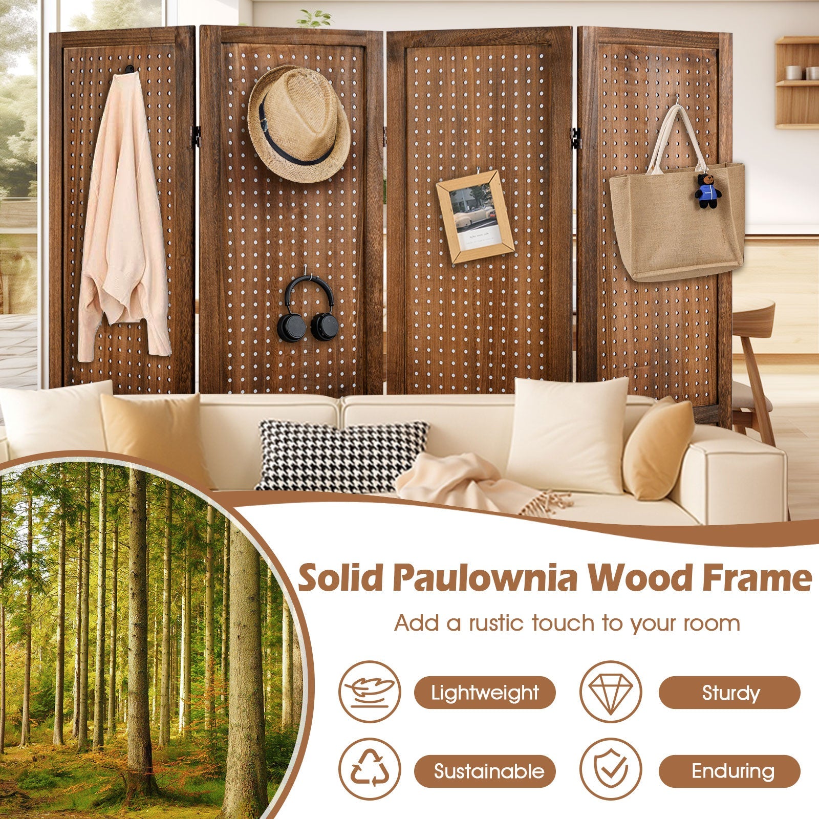 Pegboard Display with 360¬∞ Metal Hinges and Solid Wood Frame