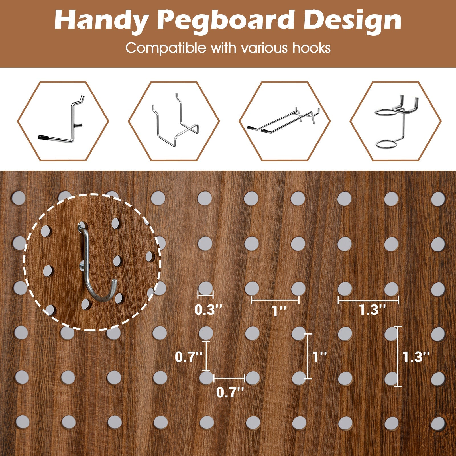 Pegboard Display with 360¬∞ Metal Hinges and Solid Wood Frame