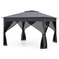 11 X 11 FT Pop Up Gazebo with Mesh Netting and Double Roof-Gray