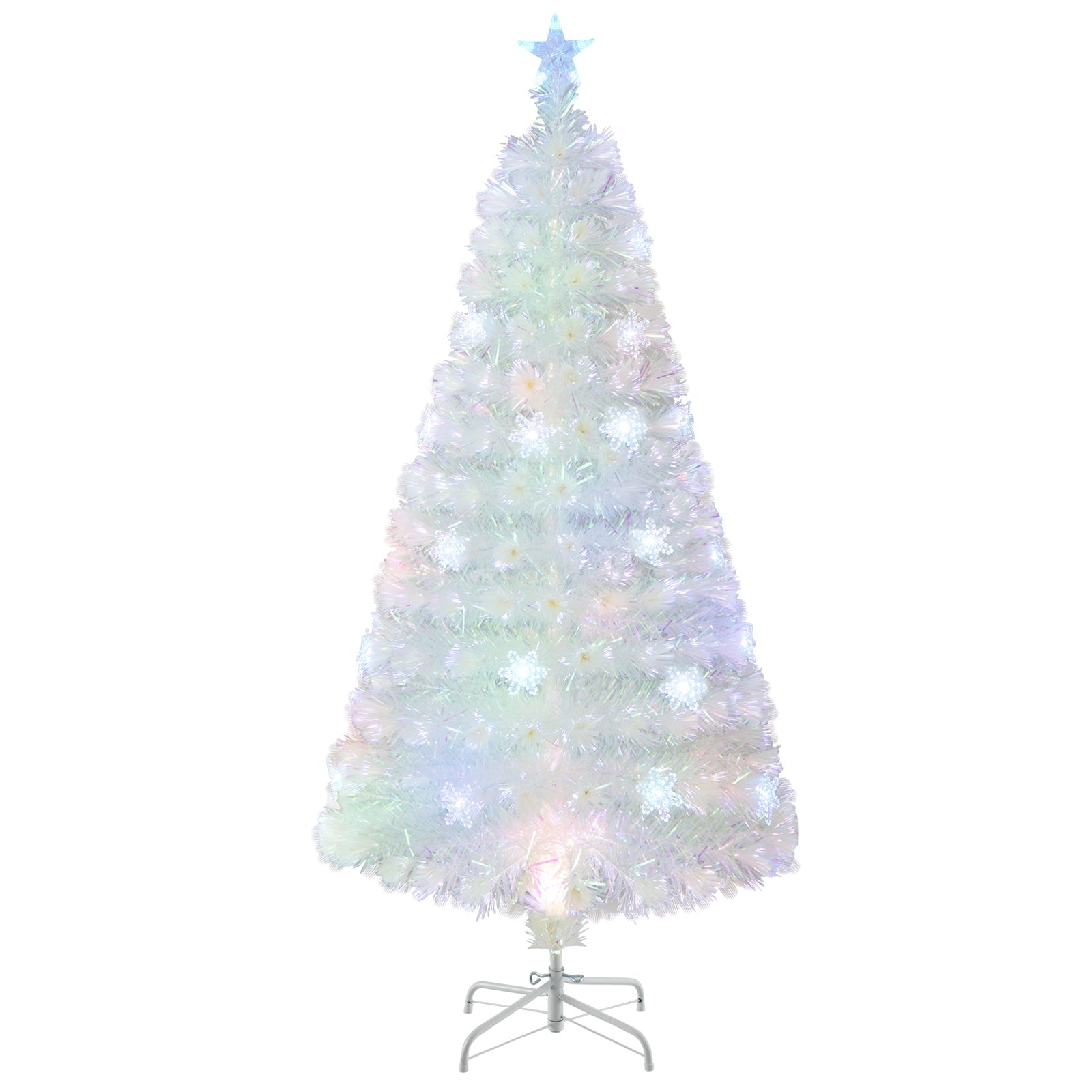 5/6/7 Feet Pre-Lit White Artificial Christmas Tree with Iridescent Leaves