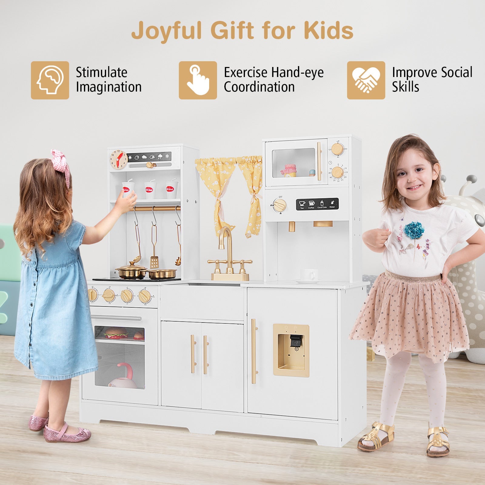 Pretend Play Kitchen for Kids with Coffee Maker-White