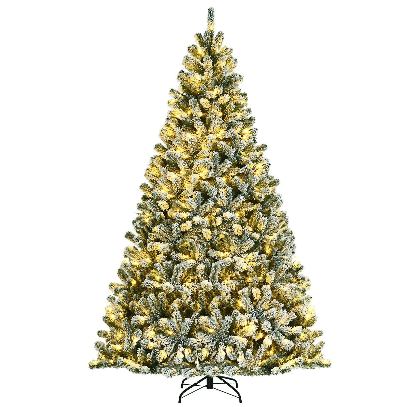 6 Feet Pre-lit Snow Flocked Hinged Christmas Tree with 928 Tips and Metal Stand
