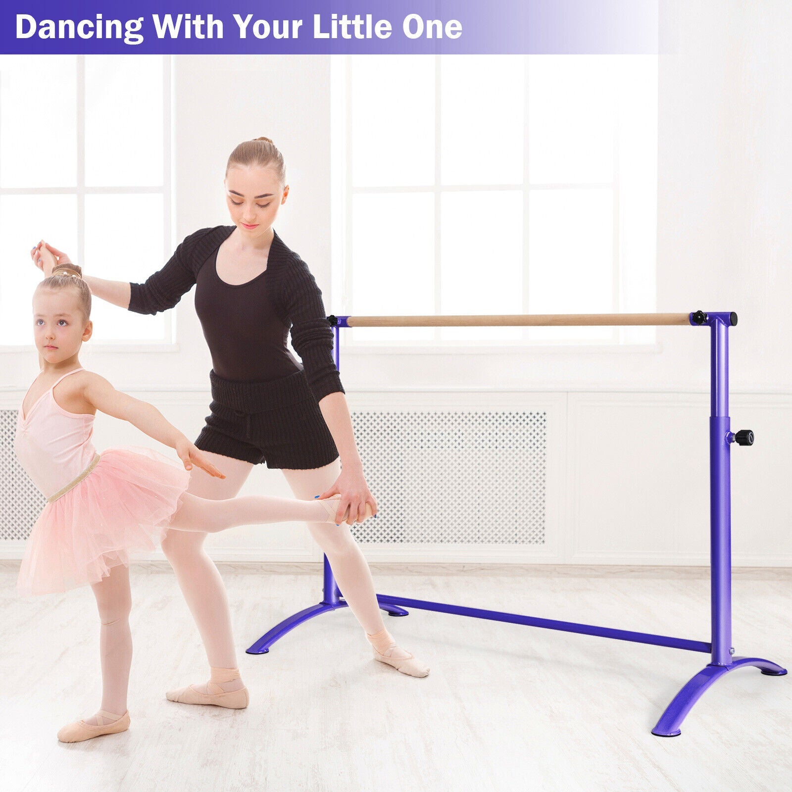 51 Inch Ballet Barre Bar with 4-Position Adjustable Height