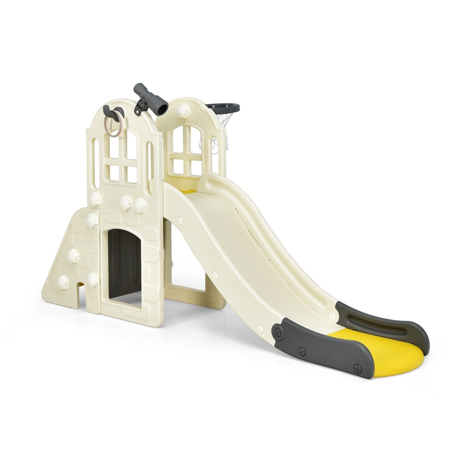 6-In-1 Large Slide for Kids Toddler Climber Slide Playset with Basketball Hoop