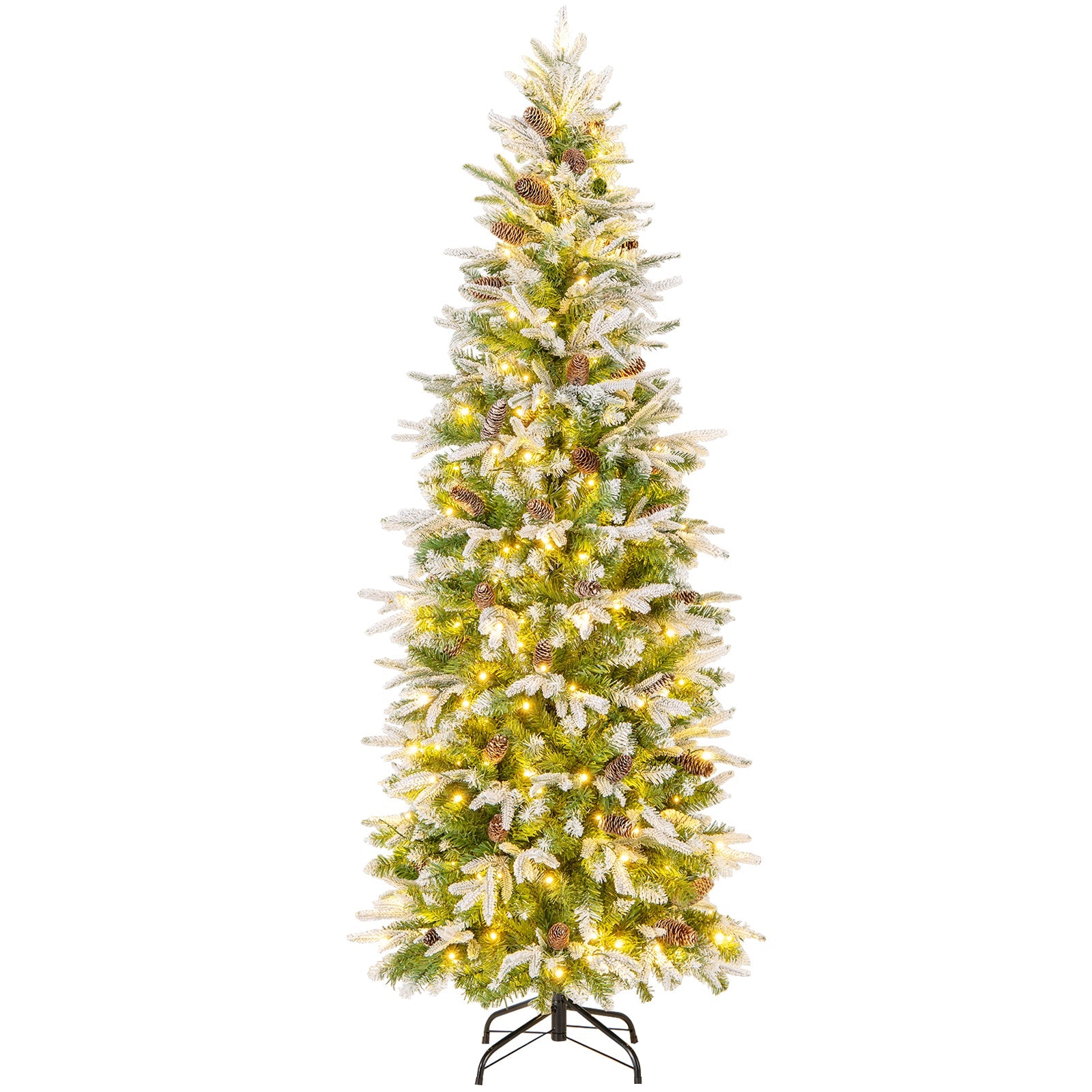 6/7.5/9 Feet Pre-Lit Artificial Christmas Tree Snow Flocked Hinged