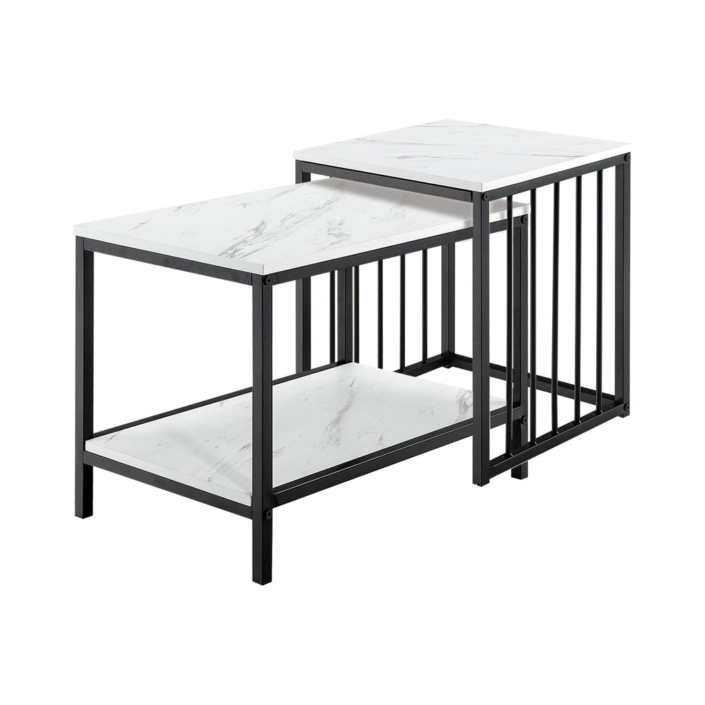 Set of 2 Nesting End Tables with Storage Shelf-White