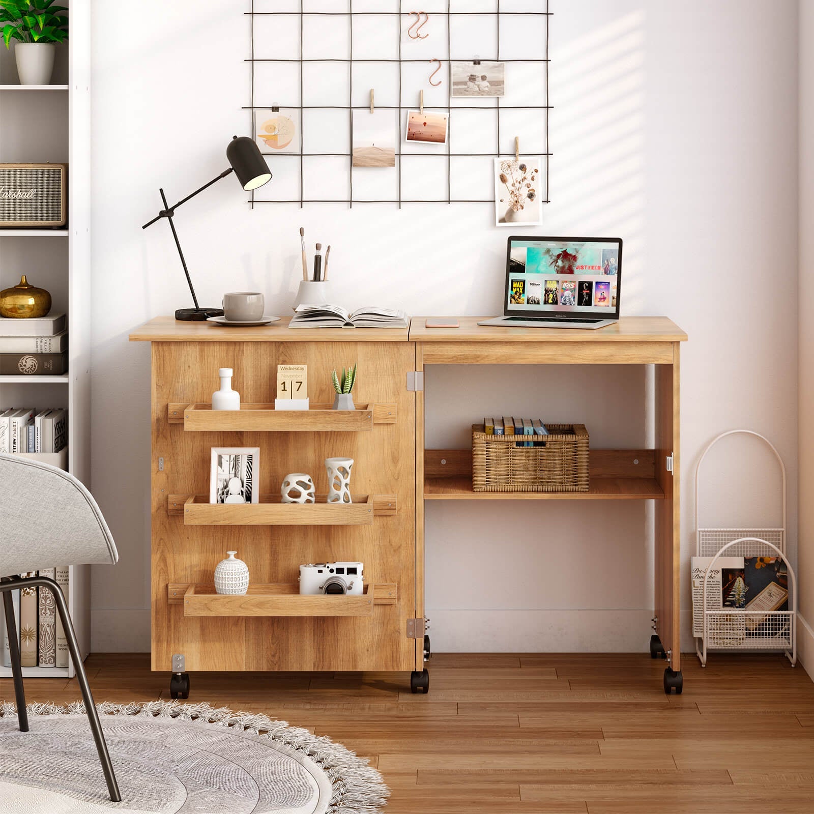 Folding Sewing Craft Table Shelf Storage Cabinet Home Furniture