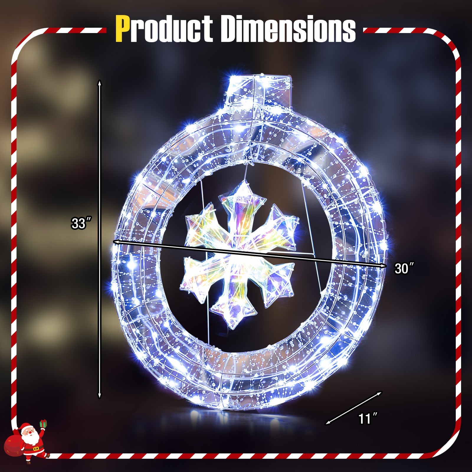 33 Inch Lighted Snowflake Wreath with Hanging Ring and Support Bracket