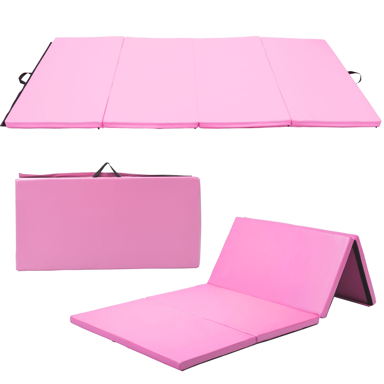 4-Panel Folding Gymnastics Mat with Carrying Handles for Home Gym-Navy