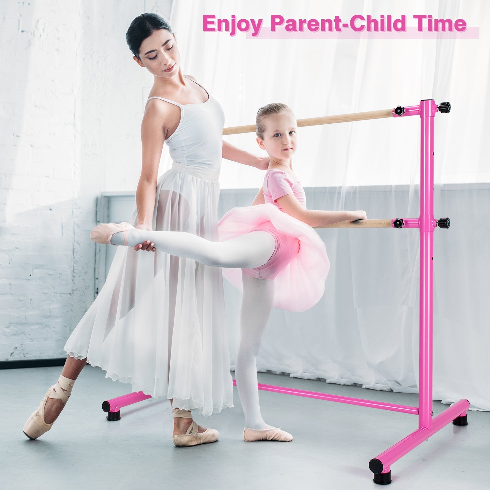 47 Inch Double Ballet Barre with Anti-Slip Footpads