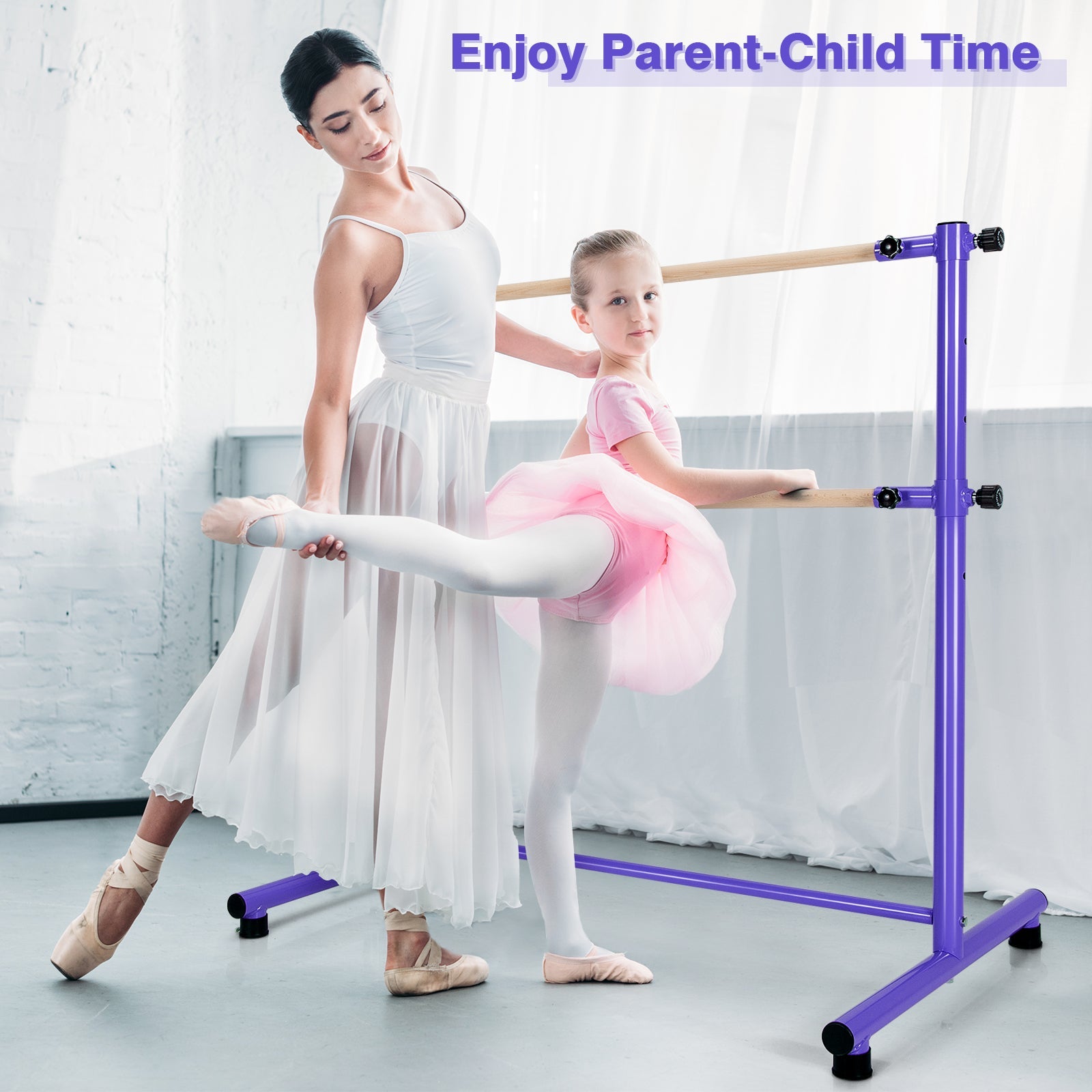 47 Inch Double Ballet Barre with Anti-Slip Footpads