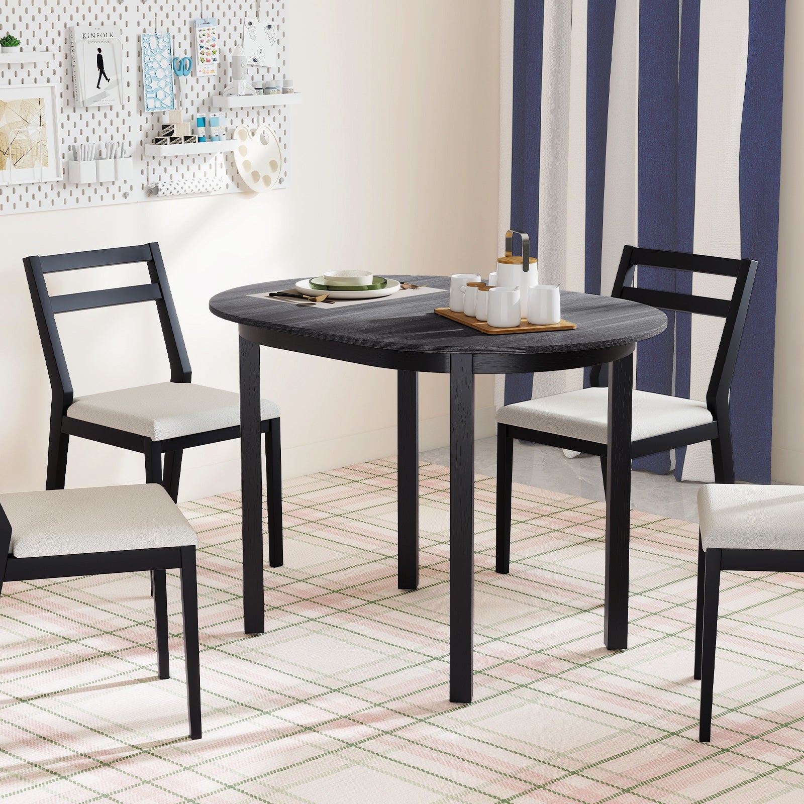 43 Inch Wooden Dining Table with Rubber Wood Legs for 2-4 People-Black