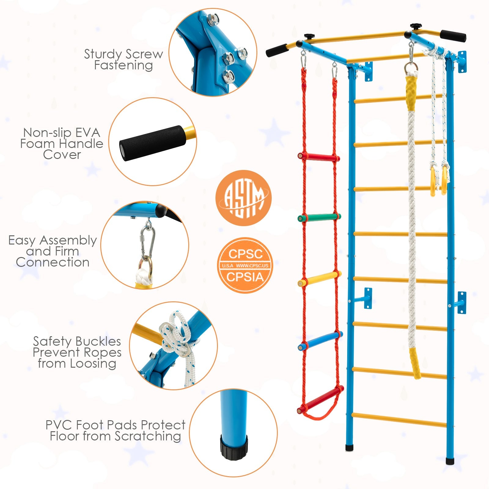 5-in-1 Swedish Ladder with Folding Baby Play Mat for Solid Wall