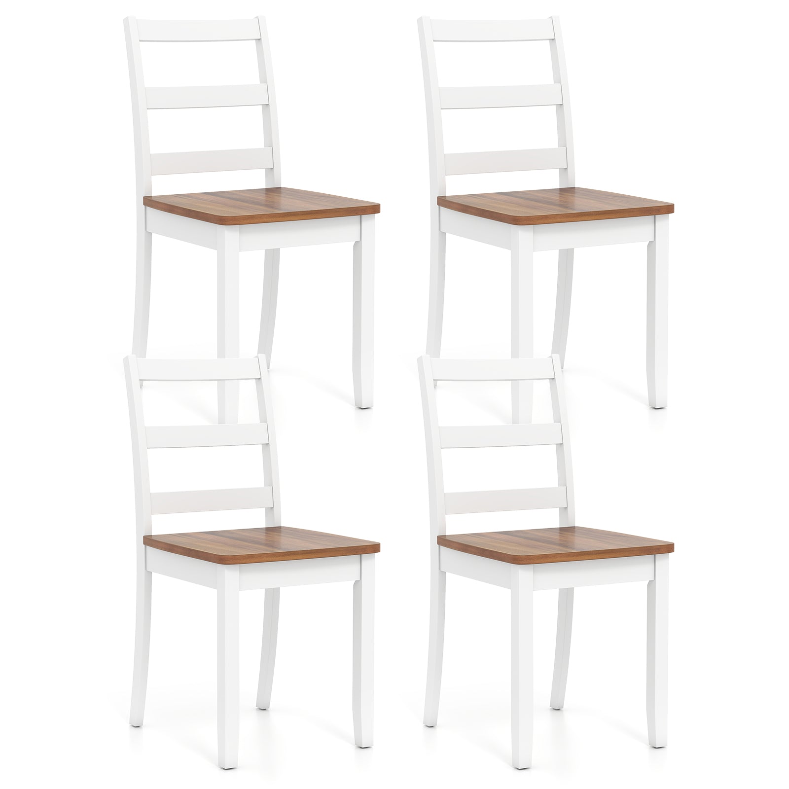 Set of 4 Wood Dining Chairs with Solid Rubber Wood Legs