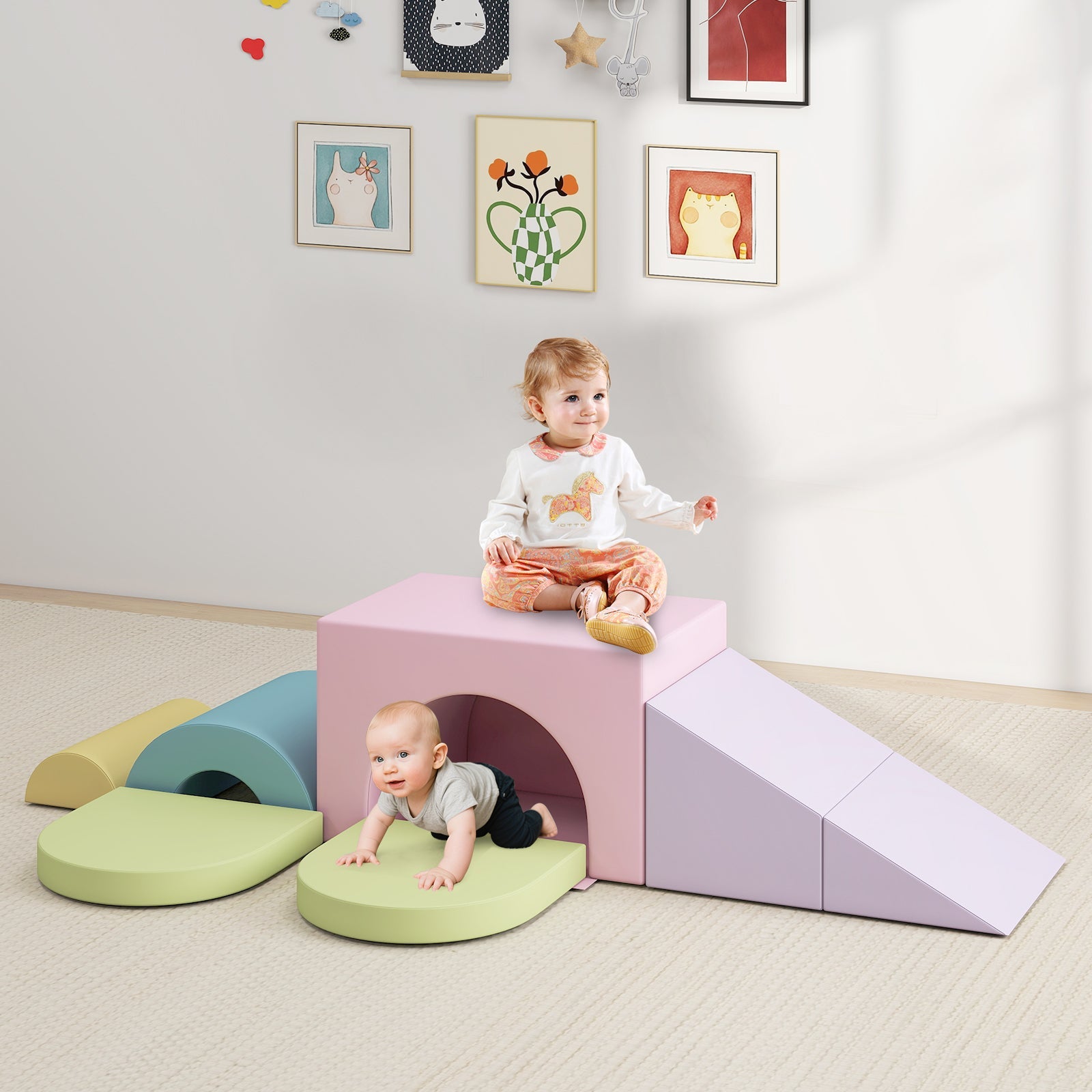 7-Piece Soft Foam Toddler Climbing Blocks Set PU Leather for 1+ Year Old