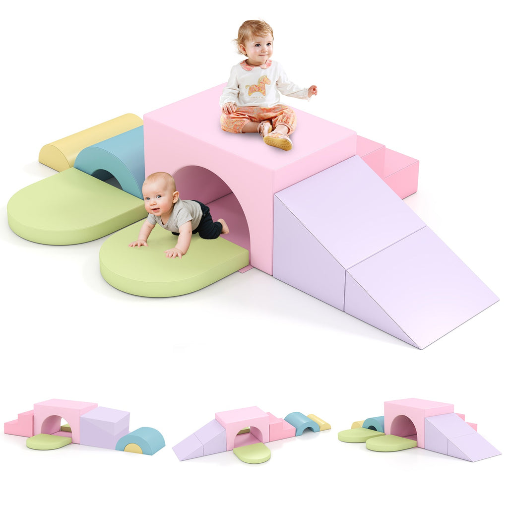 7-Piece Soft Foam Toddler Climbing Blocks Set PU Leather for 1+ Year Old
