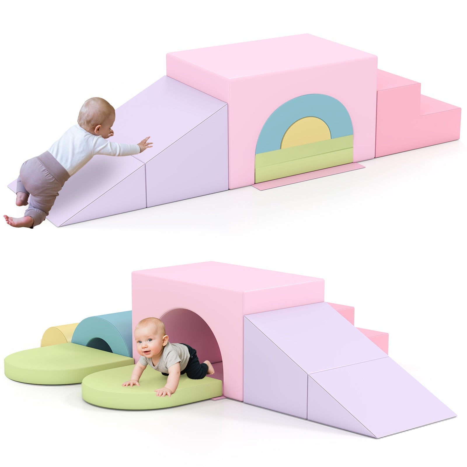 7-Piece Soft Foam Toddler Climbing Blocks Set PU Leather for 1+ Year Old