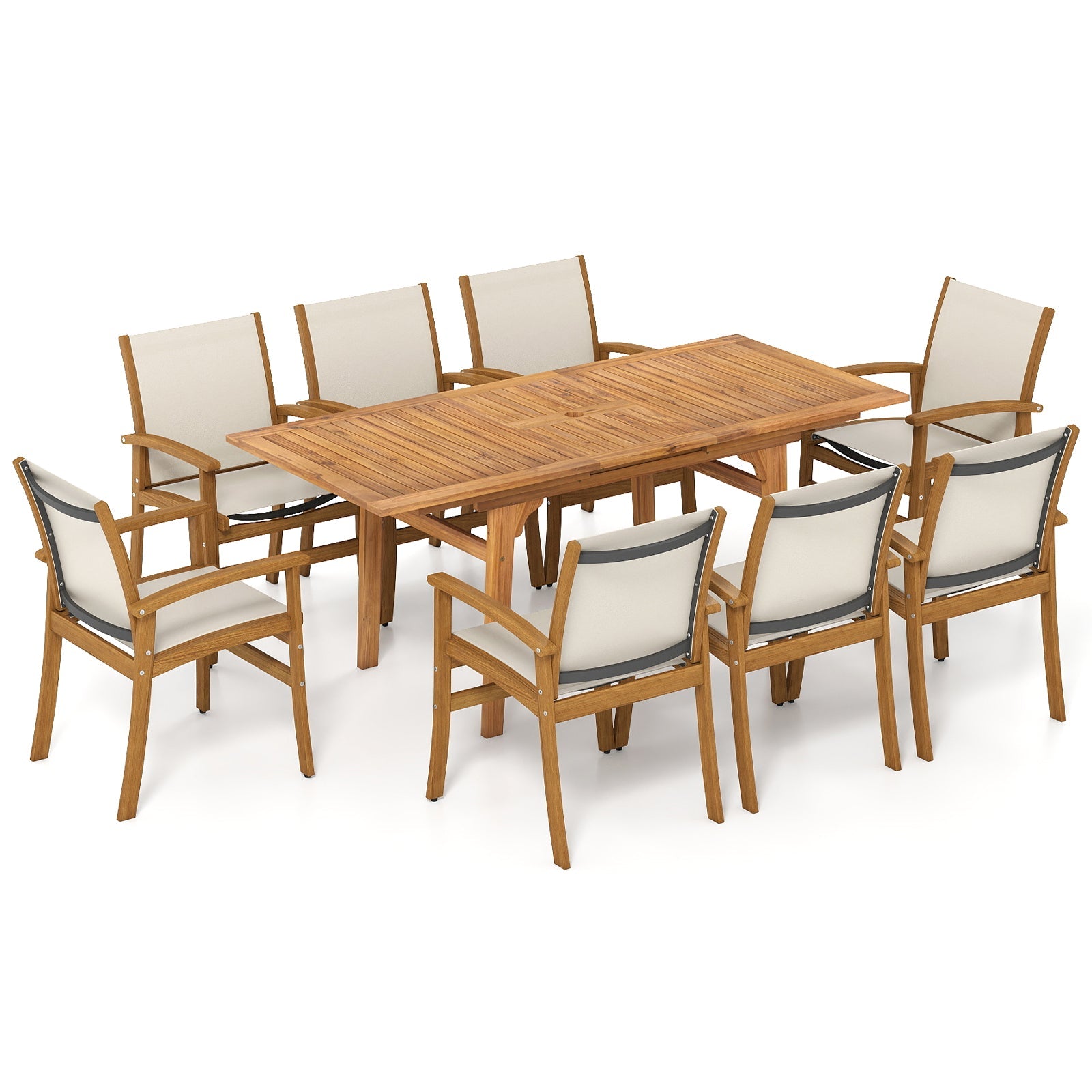 9 Pieces Acacia Wood Patio Dining Set for 6