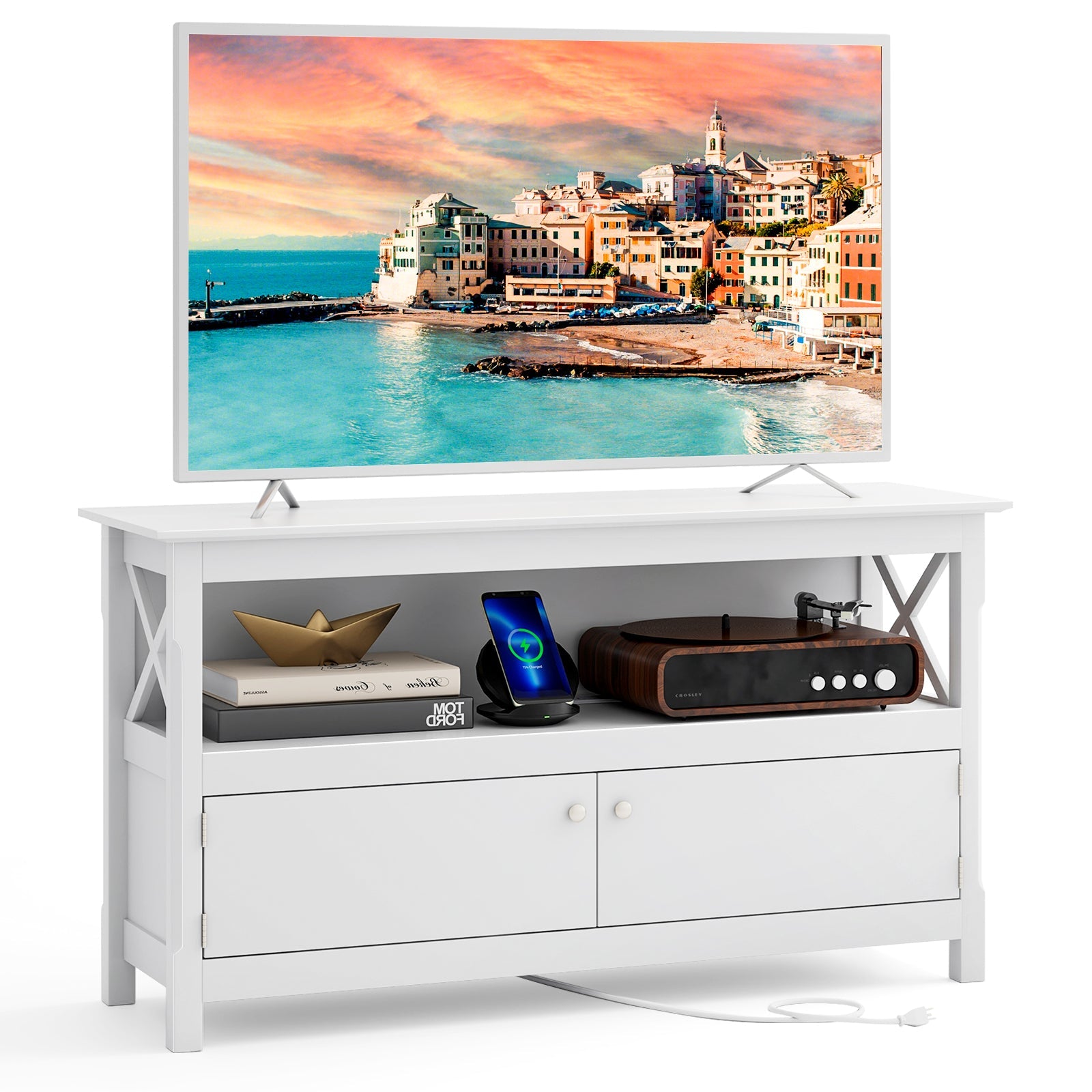 44 Inch Wooden Storage Cabinet TV Stand